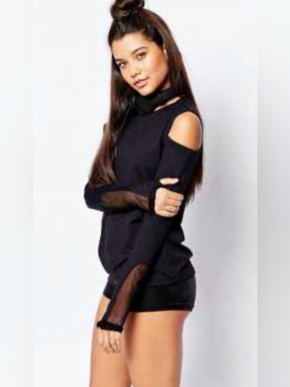 Varley Rennie Black Long Sleeve Cold Shoulder Top Sz S Yoga Athletic Gym Sport
